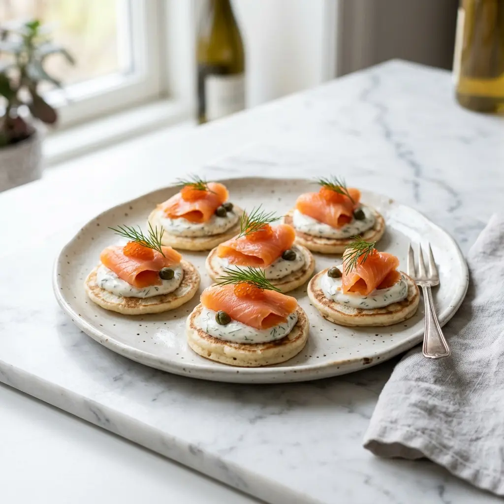 Blinis au saumon fumé prêt à servir comme plat maison