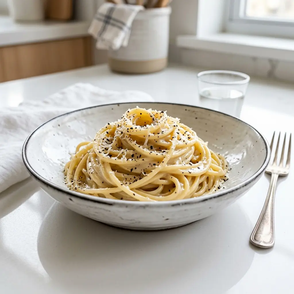 Cacio e pepe prêt à servir comme plat maison