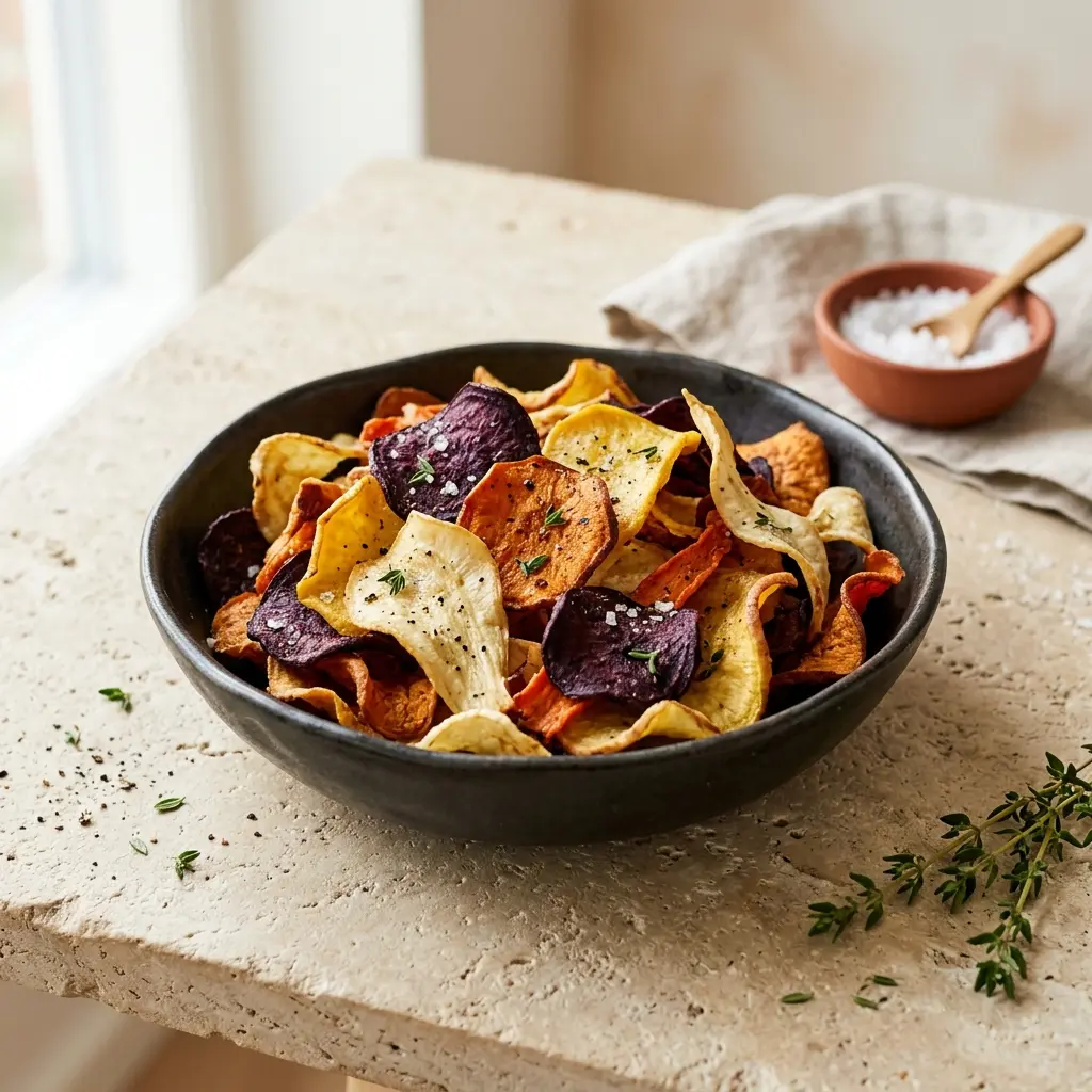 Chips de légumes racines prêt à servir comme plat maison