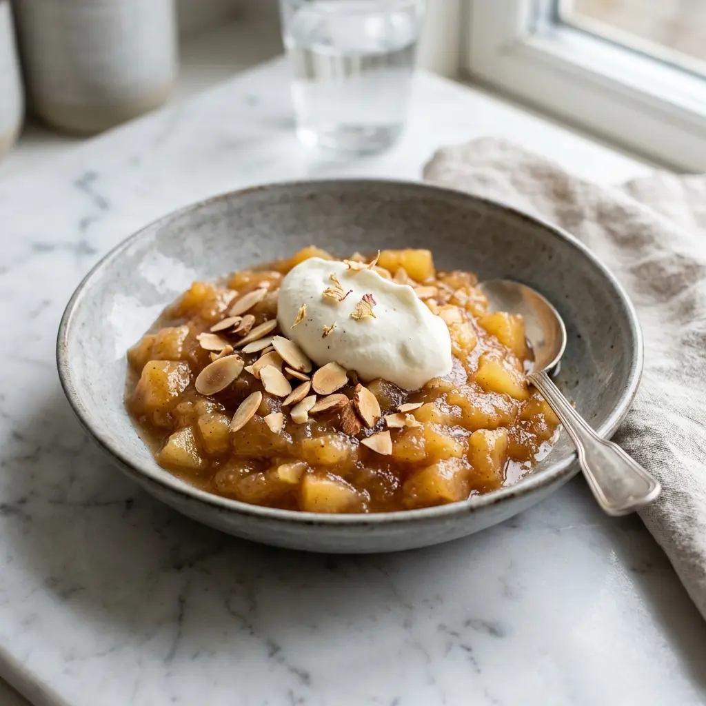 Compote de pommes prêt à servir comme dessert ou pâtisserie maison