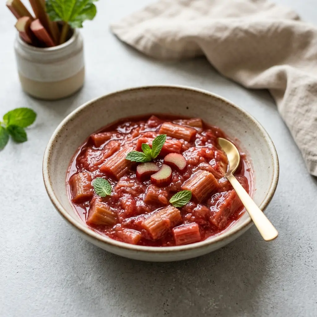 Compote de rhubarbe prêt à servir comme dessert ou pâtisserie maison