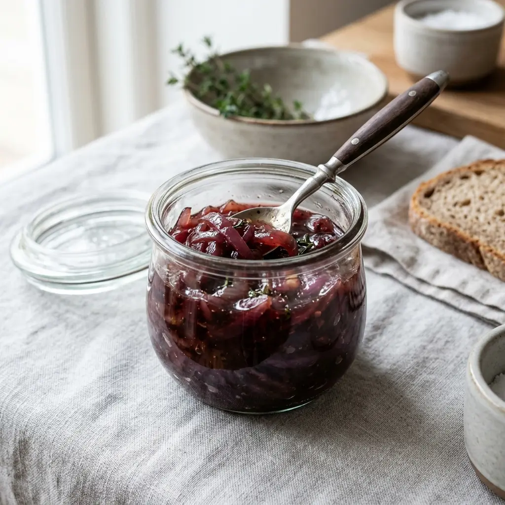 Confit d’oignons rouges prêt à servir comme plat maison