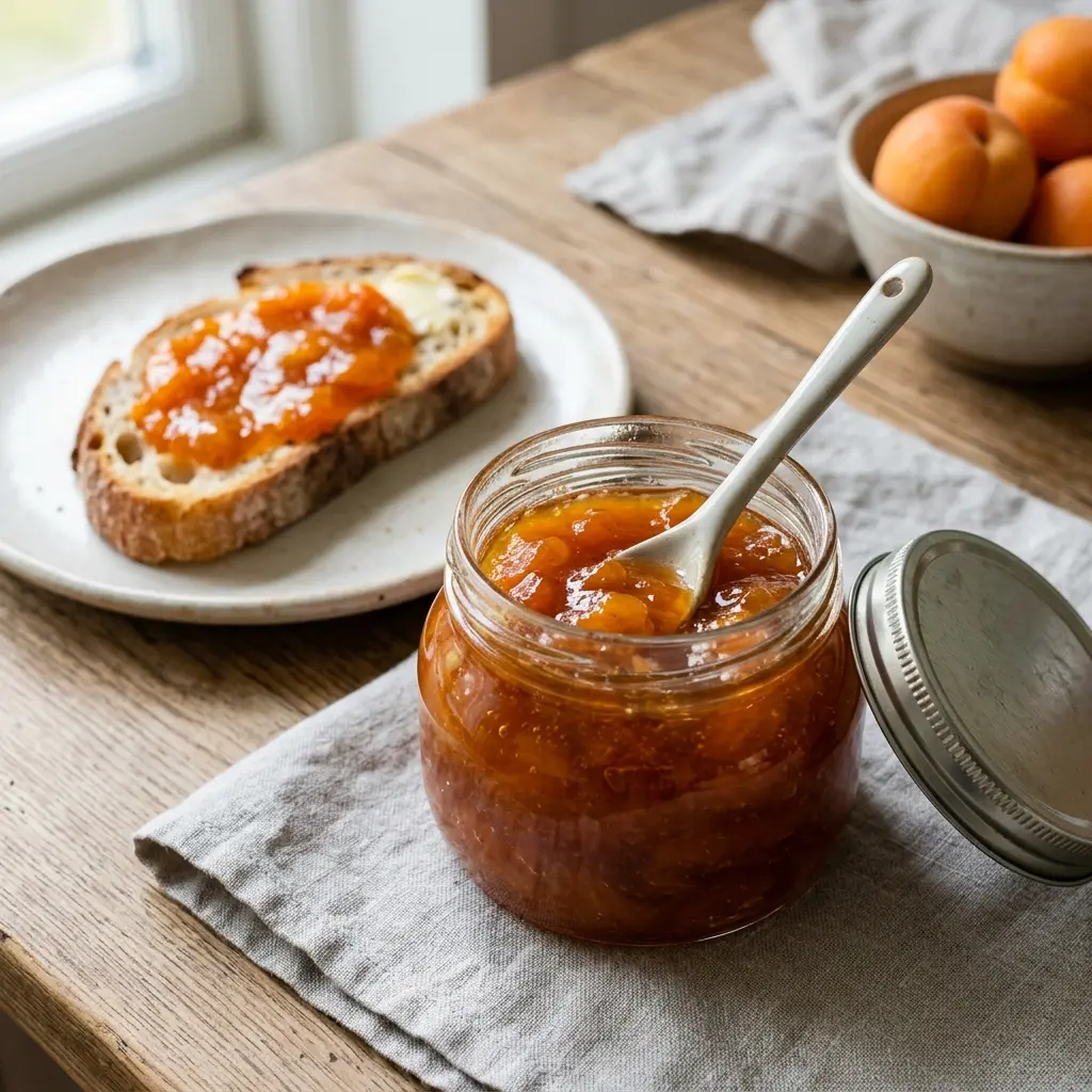 Confiture d’abricots prêt à servir comme dessert ou pâtisserie maison