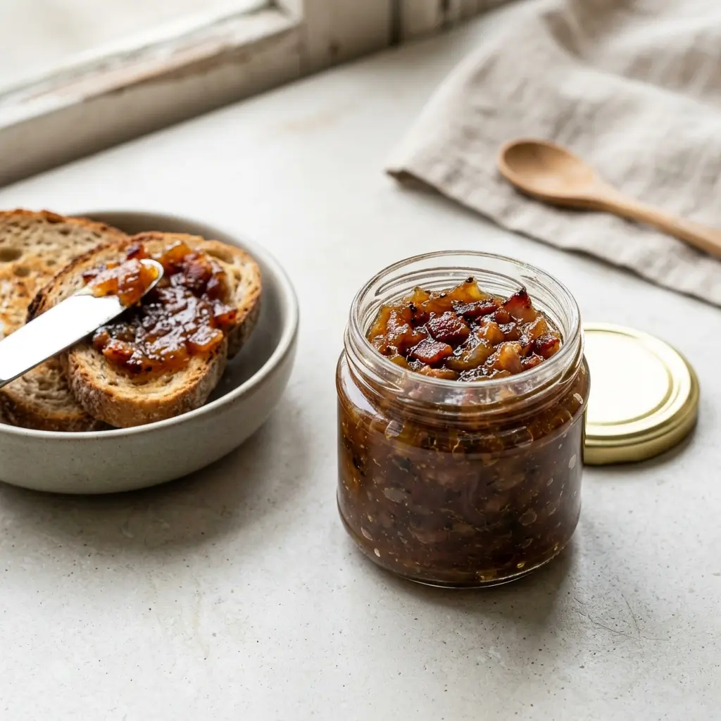 Confiture de bacon prêt à servir comme dessert ou pâtisserie maison