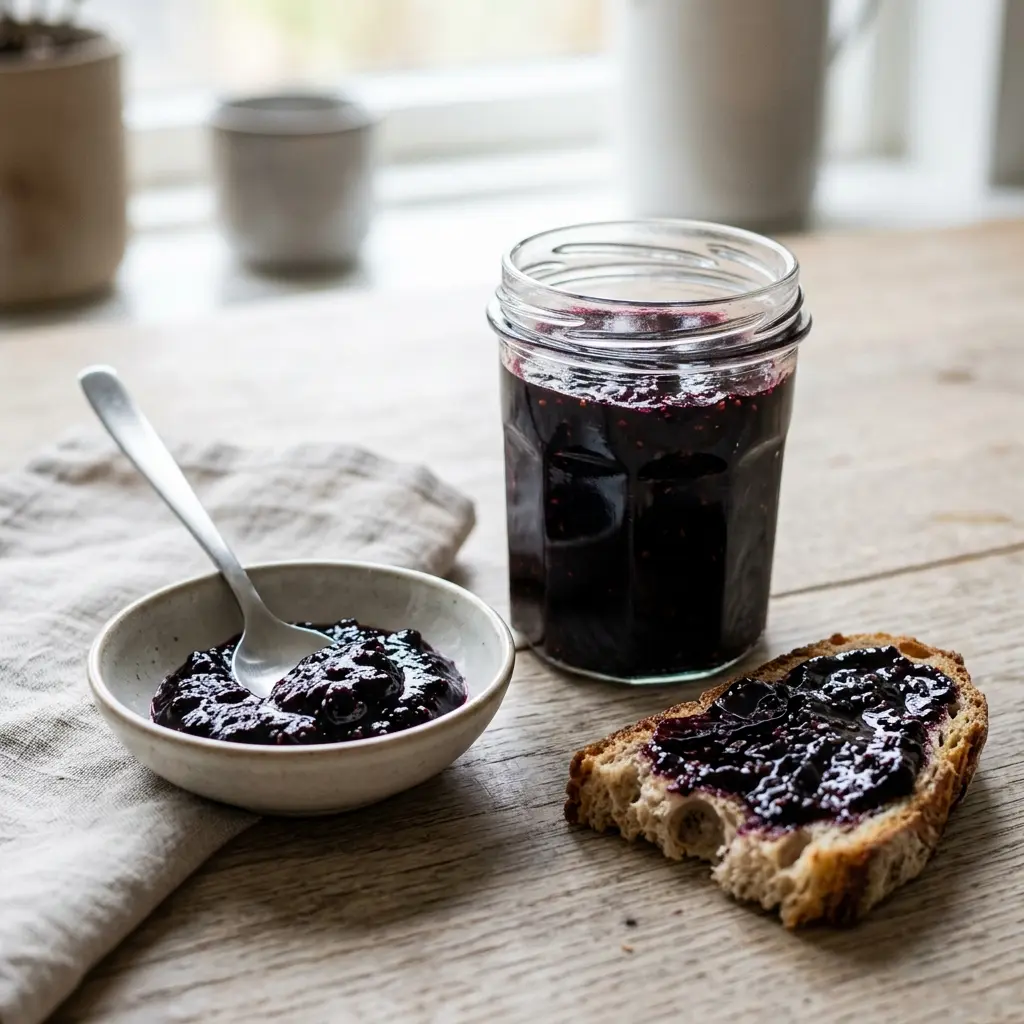 Confiture de baies de sureau prêt à servir comme dessert ou pâtisserie maison