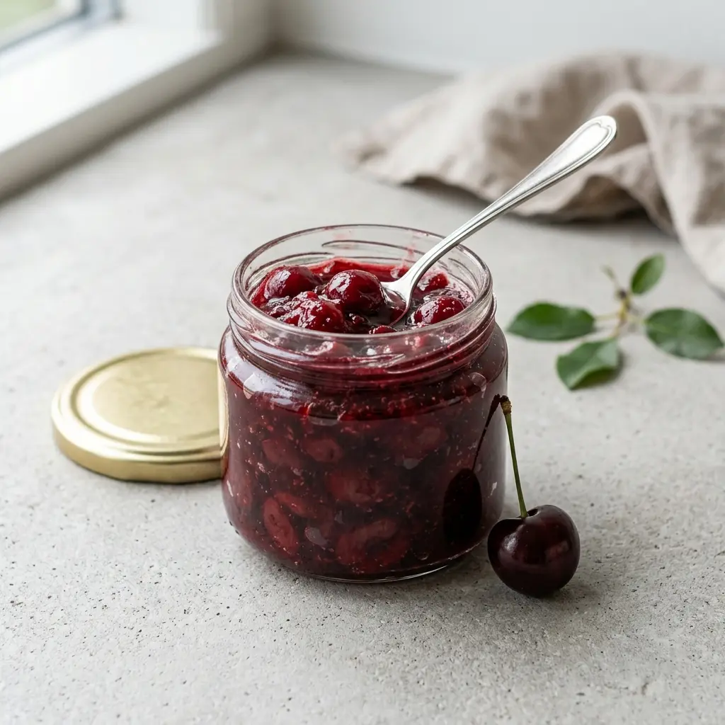 Confiture de cerises prêt à servir comme dessert ou pâtisserie maison