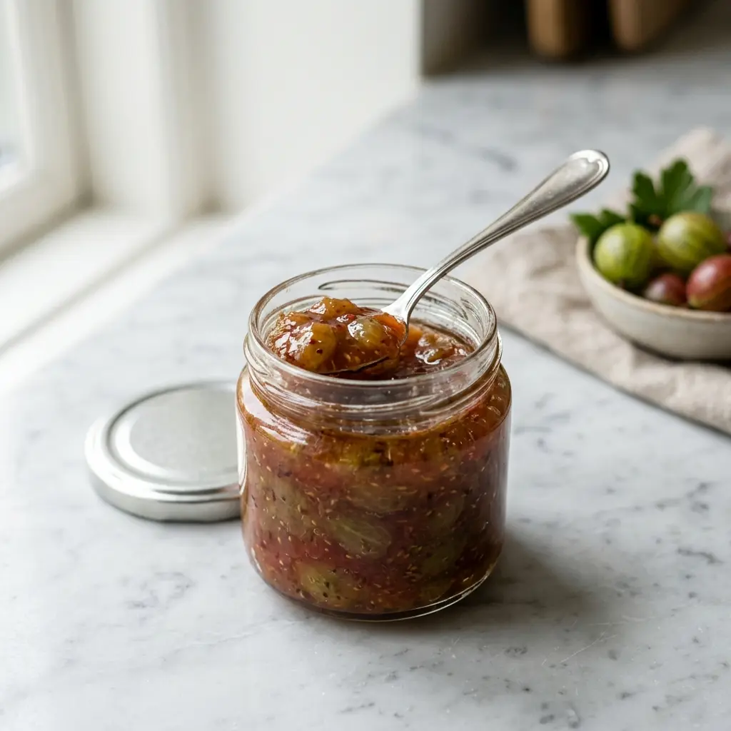 Confiture de groseilles à maquereau prêt à servir comme dessert ou pâtisserie maison