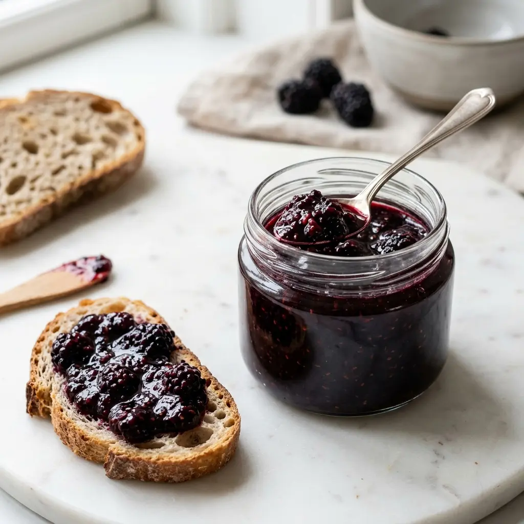 Confiture de mûres prêt à servir comme dessert ou pâtisserie maison