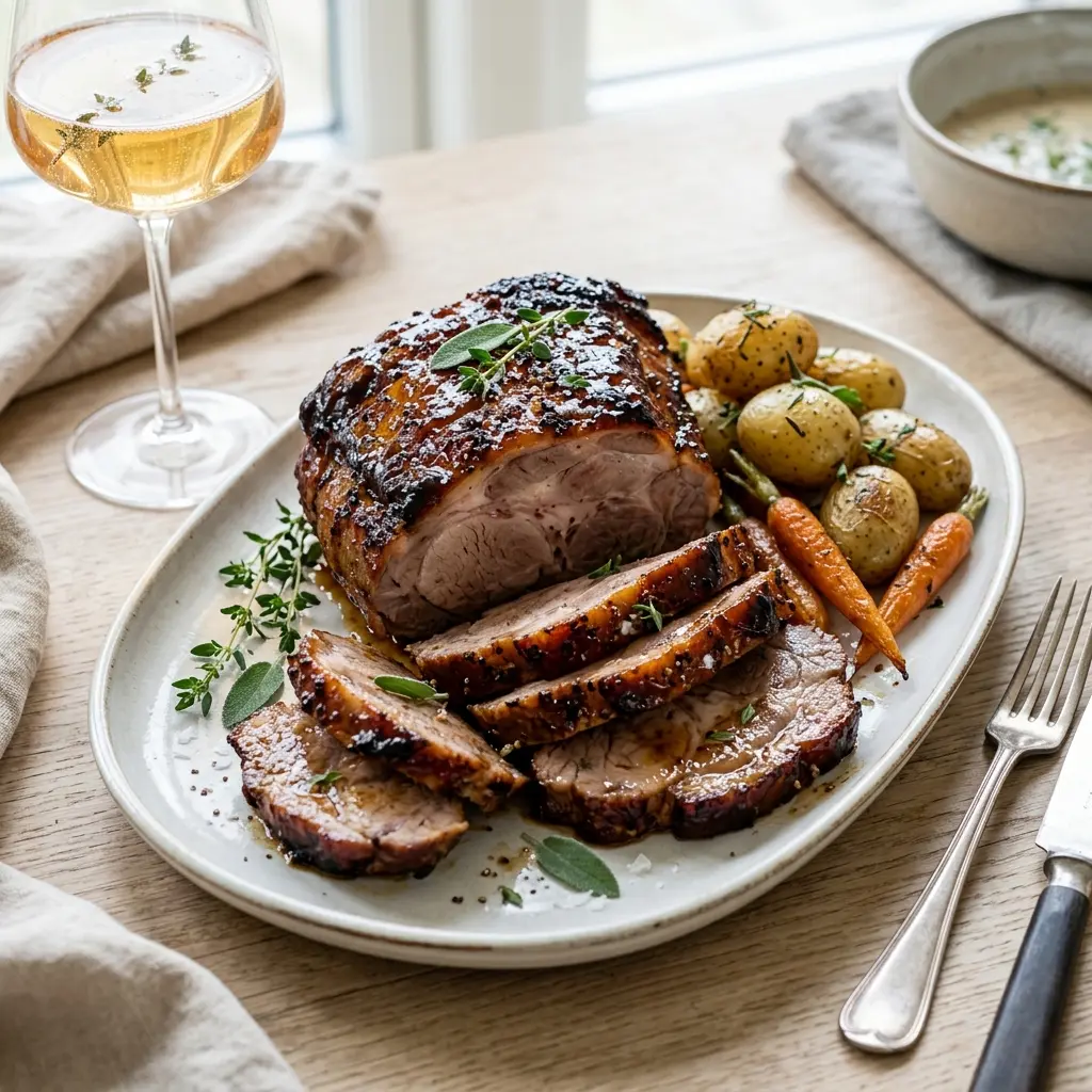 Échine de porc glacée prêt à servir comme plat maison