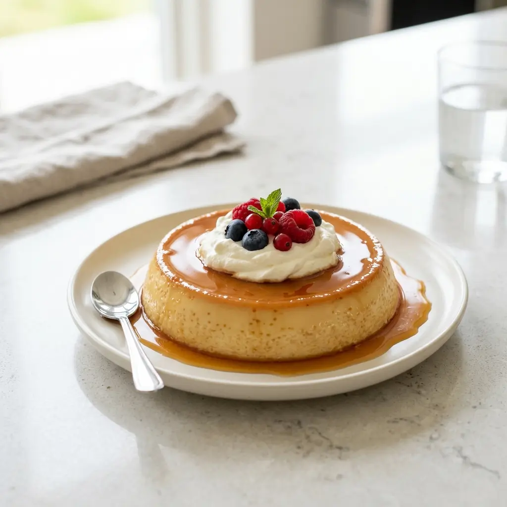 Entremets au caramel prêt à servir comme dessert ou pâtisserie maison