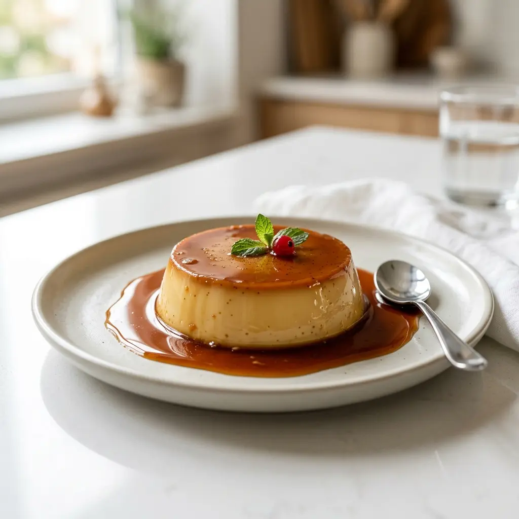 Flan au caramel prêt à servir comme dessert ou pâtisserie maison