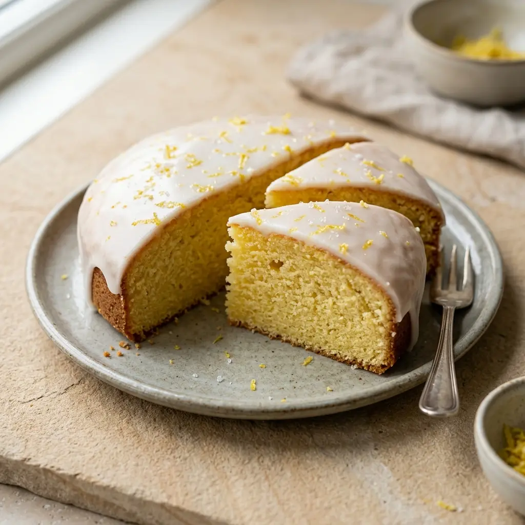 Gâteau au citron maison prêt à servir comme dessert ou pâtisserie maison