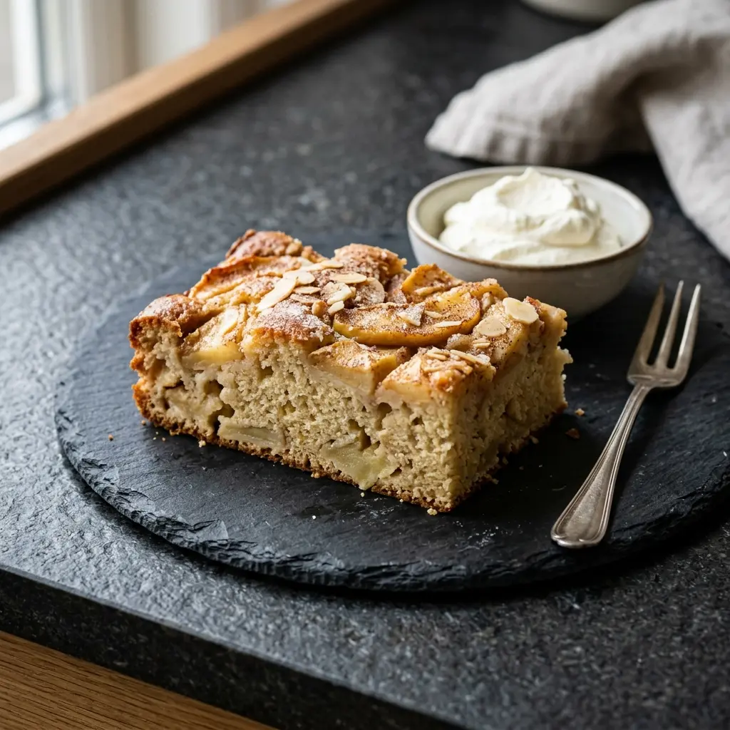 Gâteau aux pommes en grand plat prêt à servir comme dessert ou pâtisserie maison