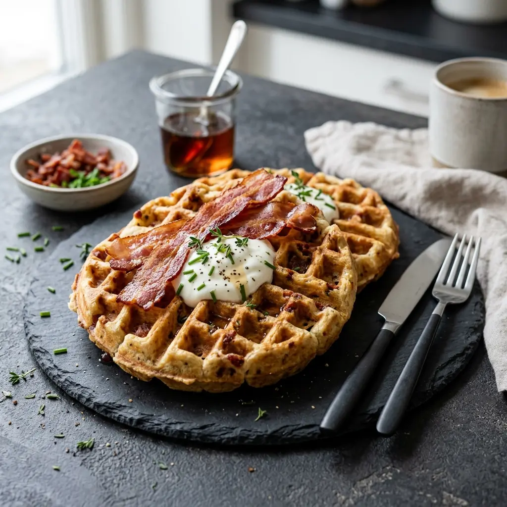 Gaufres au bacon prêt à servir comme plat maison
