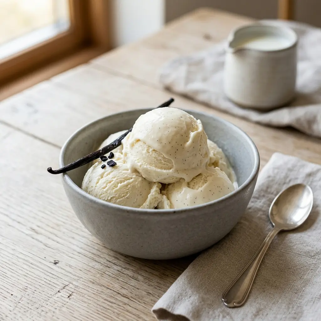 Glace à la vanille maison prêt à servir comme dessert ou pâtisserie maison