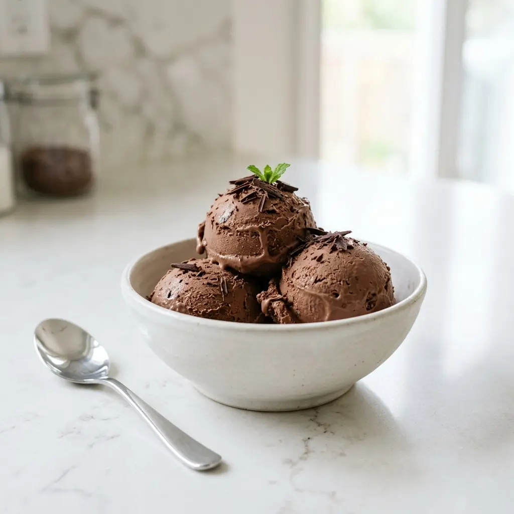 Glace au chocolat prêt à servir comme dessert ou pâtisserie maison