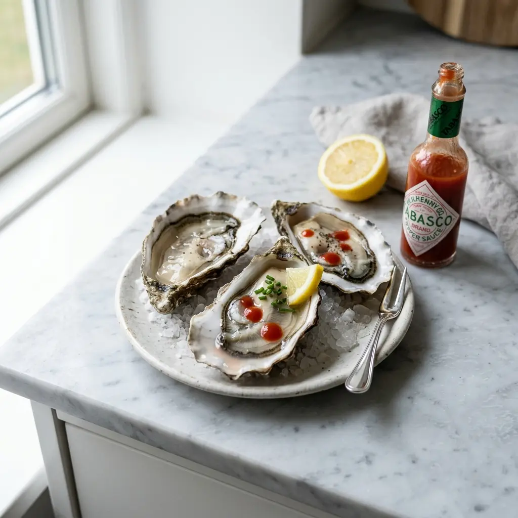 Huîtres au Tabasco prêt à servir comme plat maison