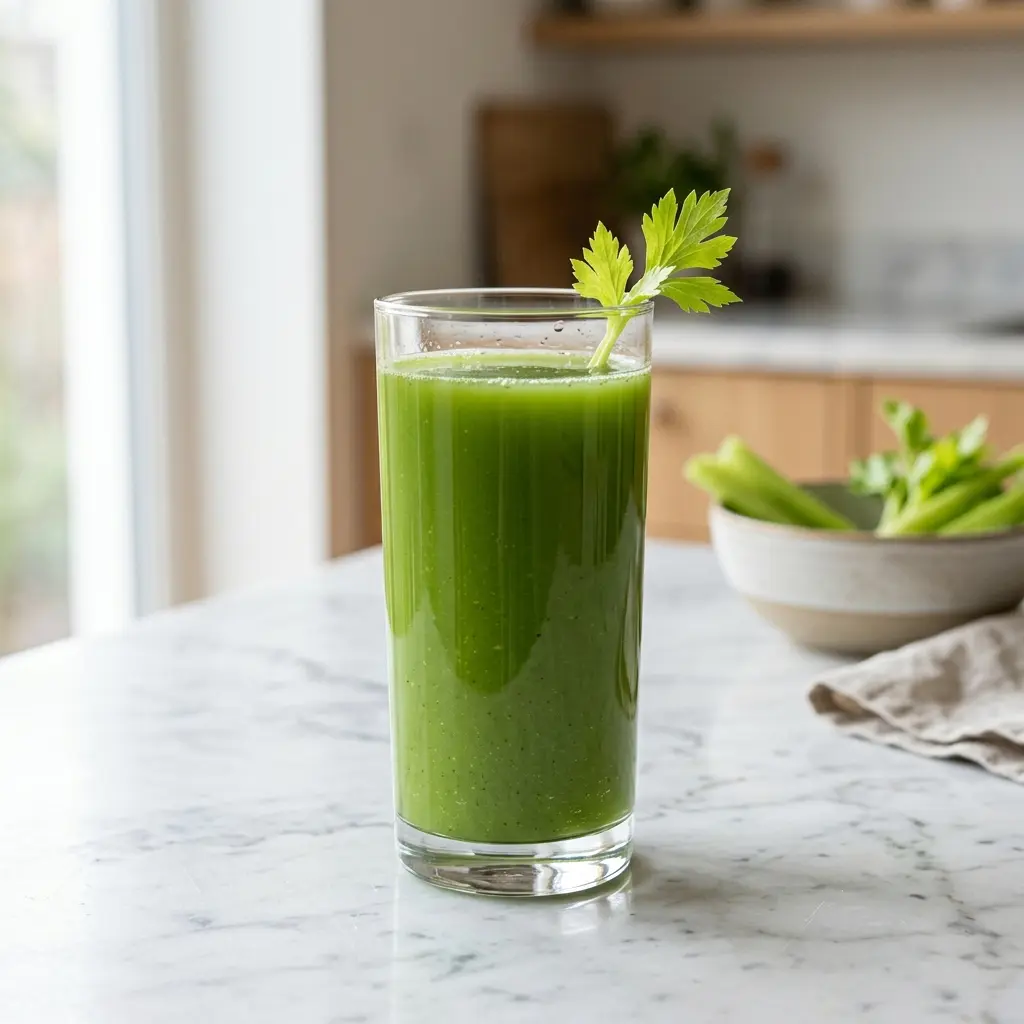 Jus de céleri servi frais comme boisson maison