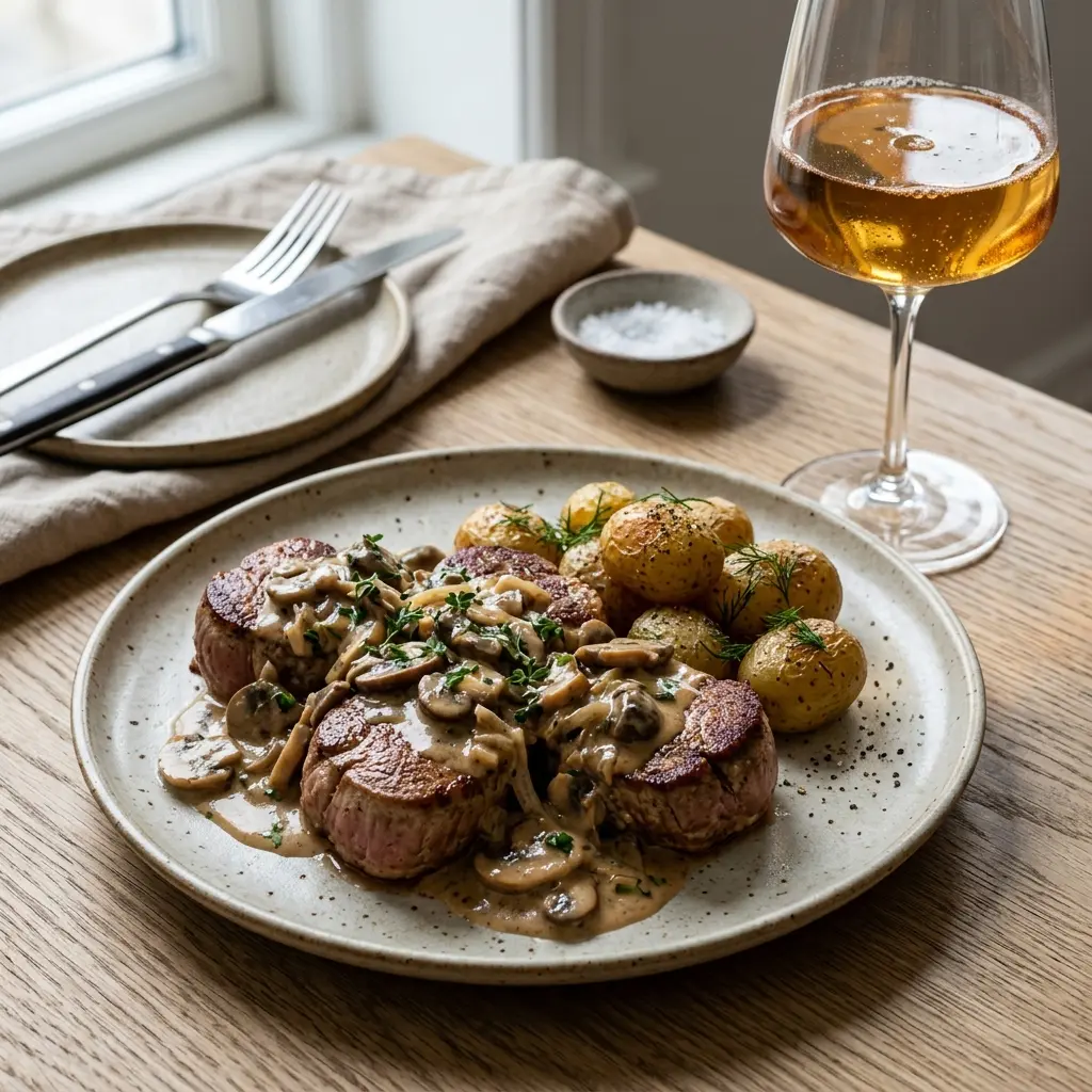 Médaillons de porc aux champignons prêt à servir comme plat maison