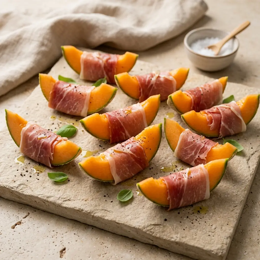Melon au jambon de Parme prêt à servir comme plat maison