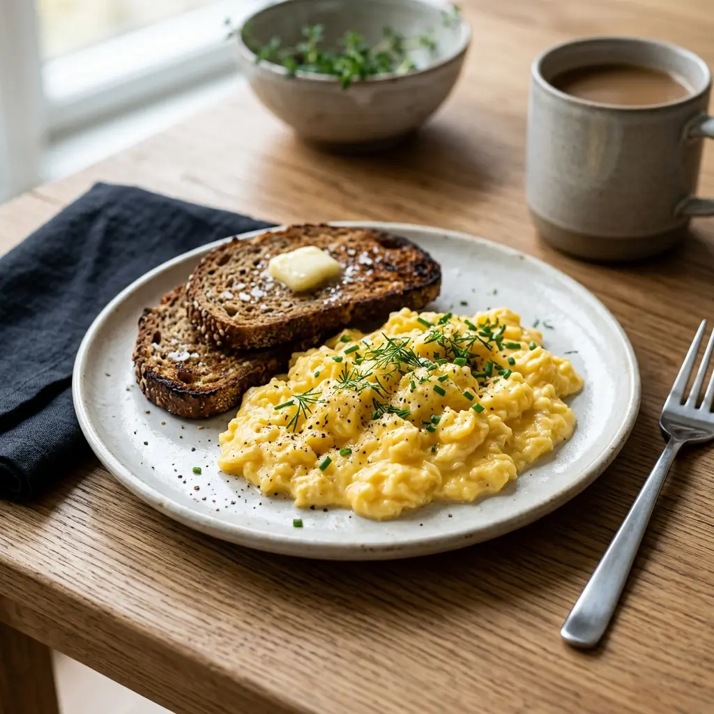 Œufs brouillés prêt à servir comme plat maison