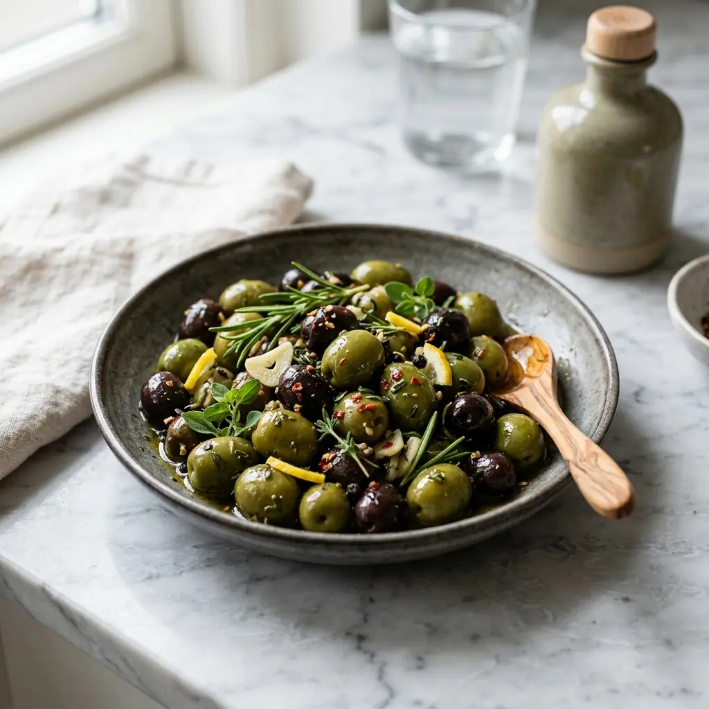 Olives marinées prêt à servir comme plat maison