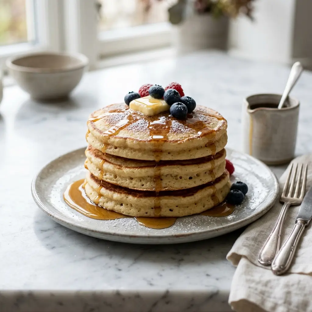 Pancakes américains prêt à servir comme dessert ou pâtisserie maison