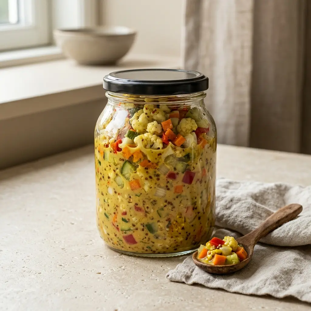 Pickles à la moutarde prêt à servir comme plat maison