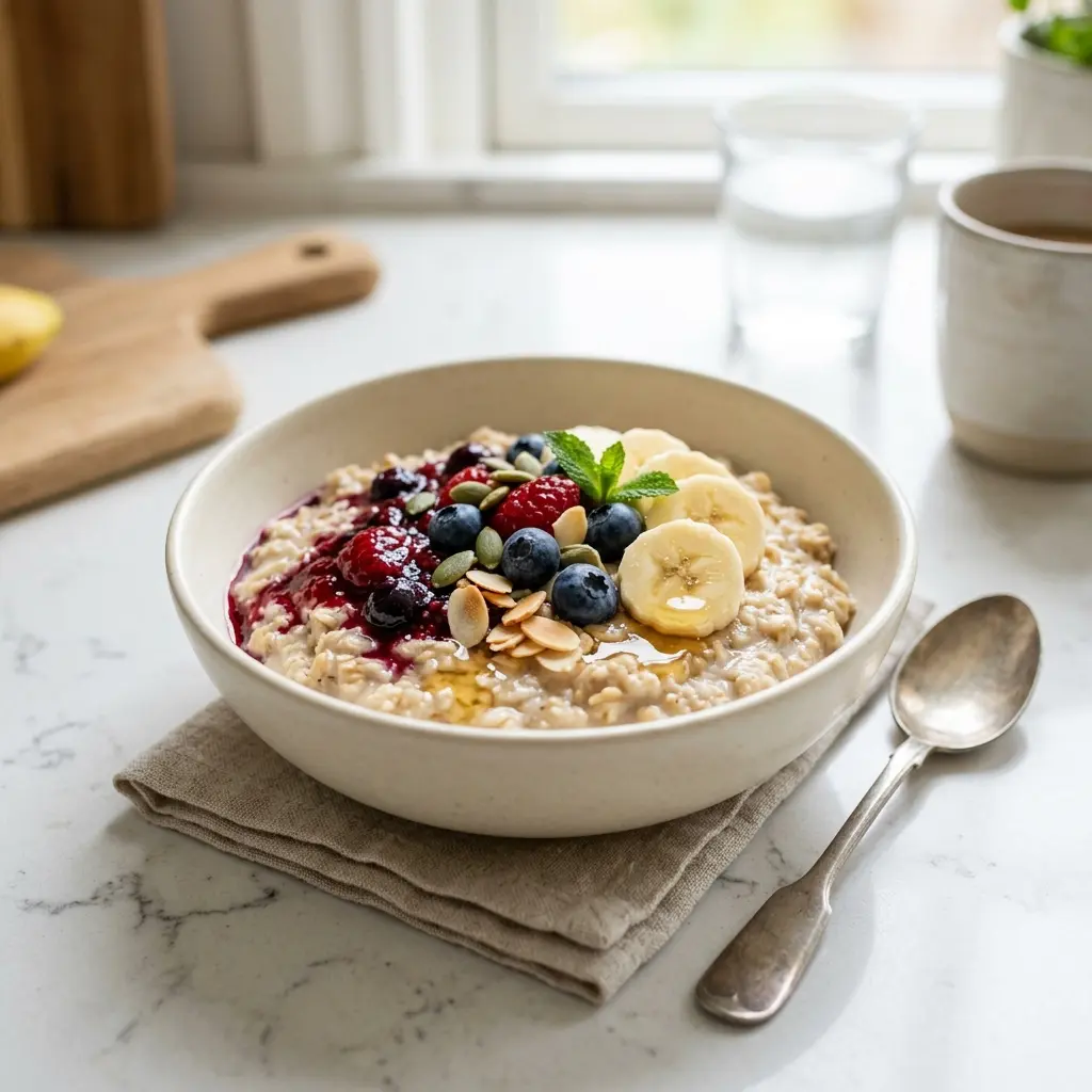 Porridge d’avoine servi comme petit-déjeuner simple