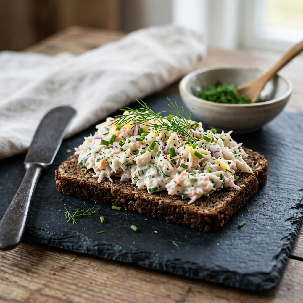 Salade de crabe pour pain de seigle servi en salade fraîche