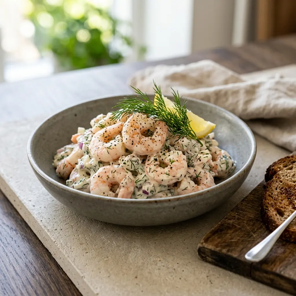 Salade de crevettes maison servi en salade fraîche