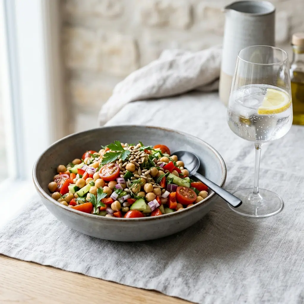 Salade de pois chiches servi en salade fraîche