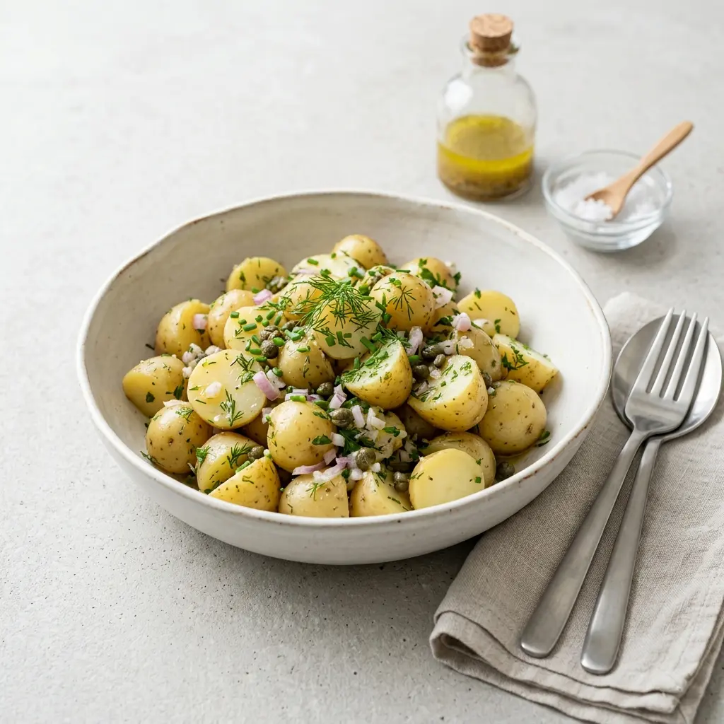 Salade de pommes de terre française servi en salade fraîche