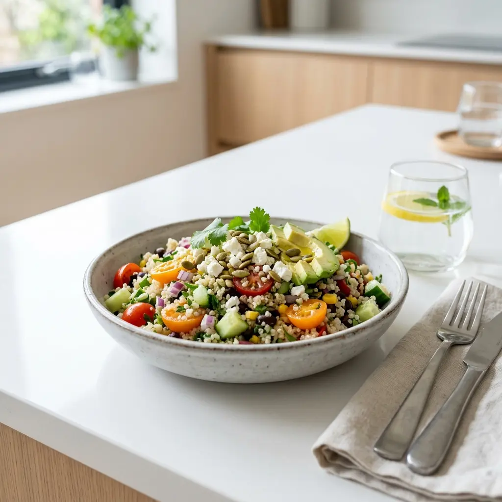 Salade de quinoa servi en salade fraîche
