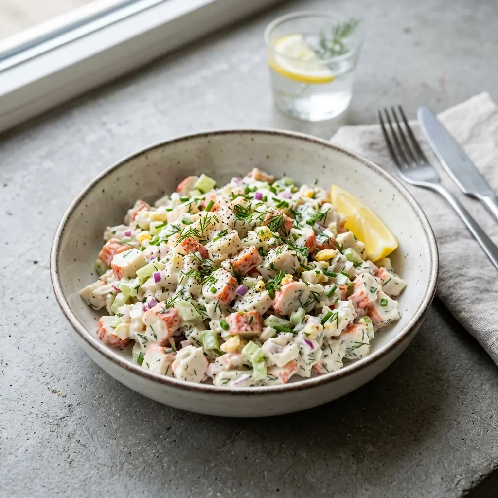 Salade de surimi servi en salade fraîche