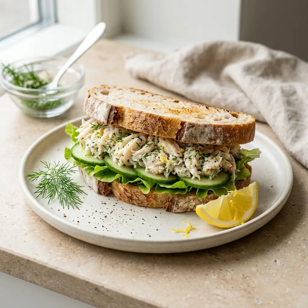 Sandwich au crabe prêt à servir comme plat maison