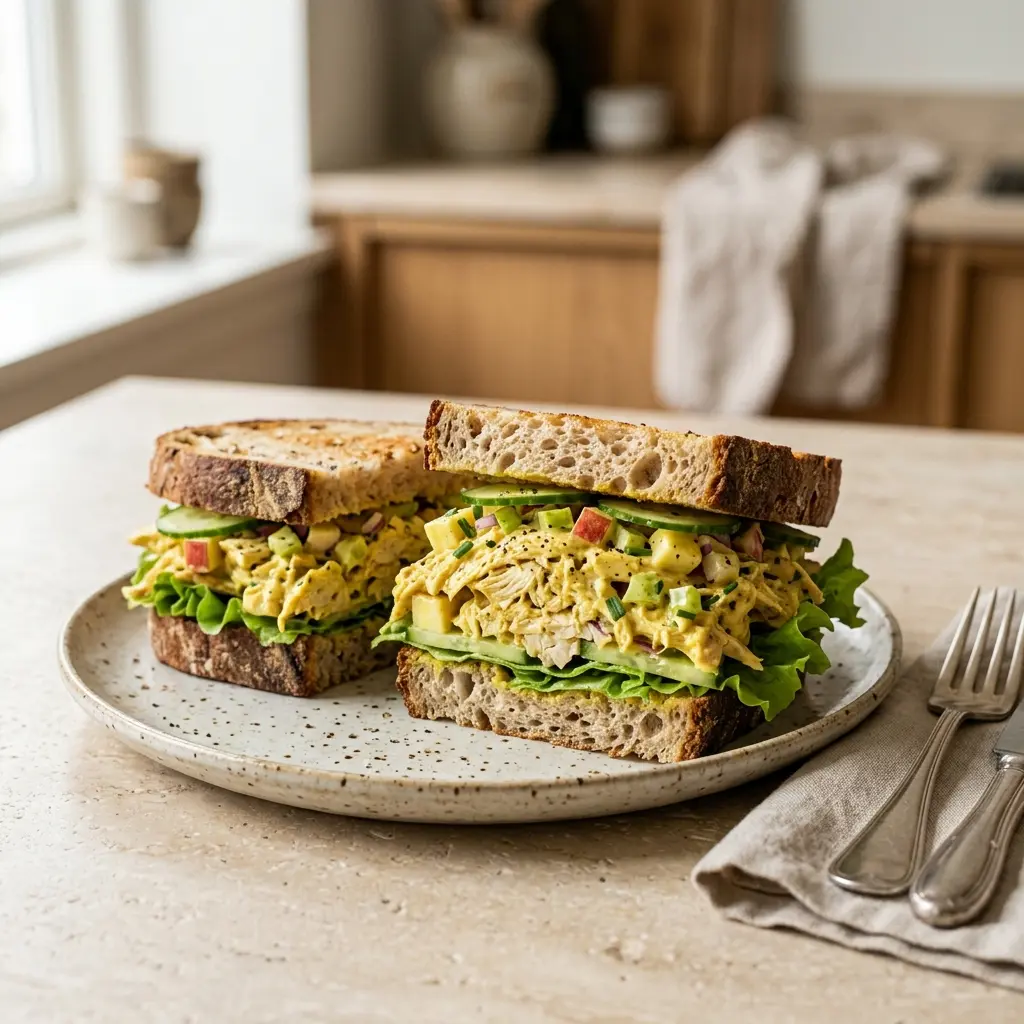 Sandwich au poulet au curry prêt à servir comme plat maison