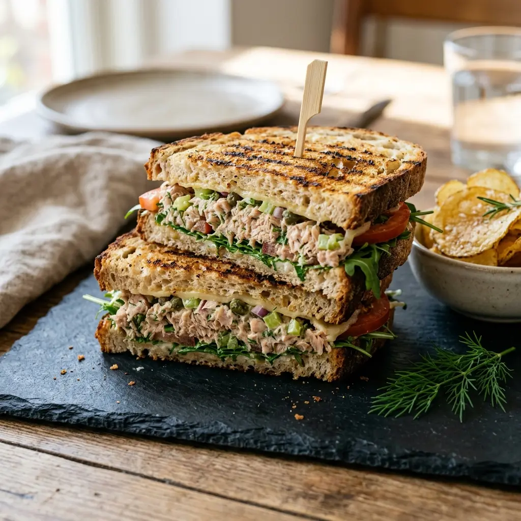 Sandwich au thon grillé prêt à servir comme plat maison