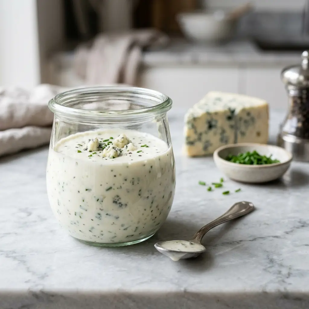 Sauce au bleu présenté dans un bol comme sauce ou accompagnement