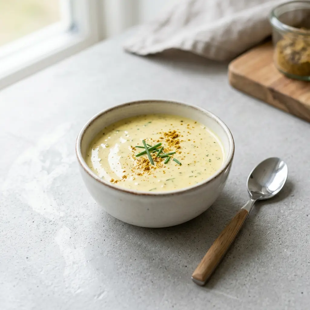 Sauce salade au curry présenté dans un bol comme sauce ou accompagnement