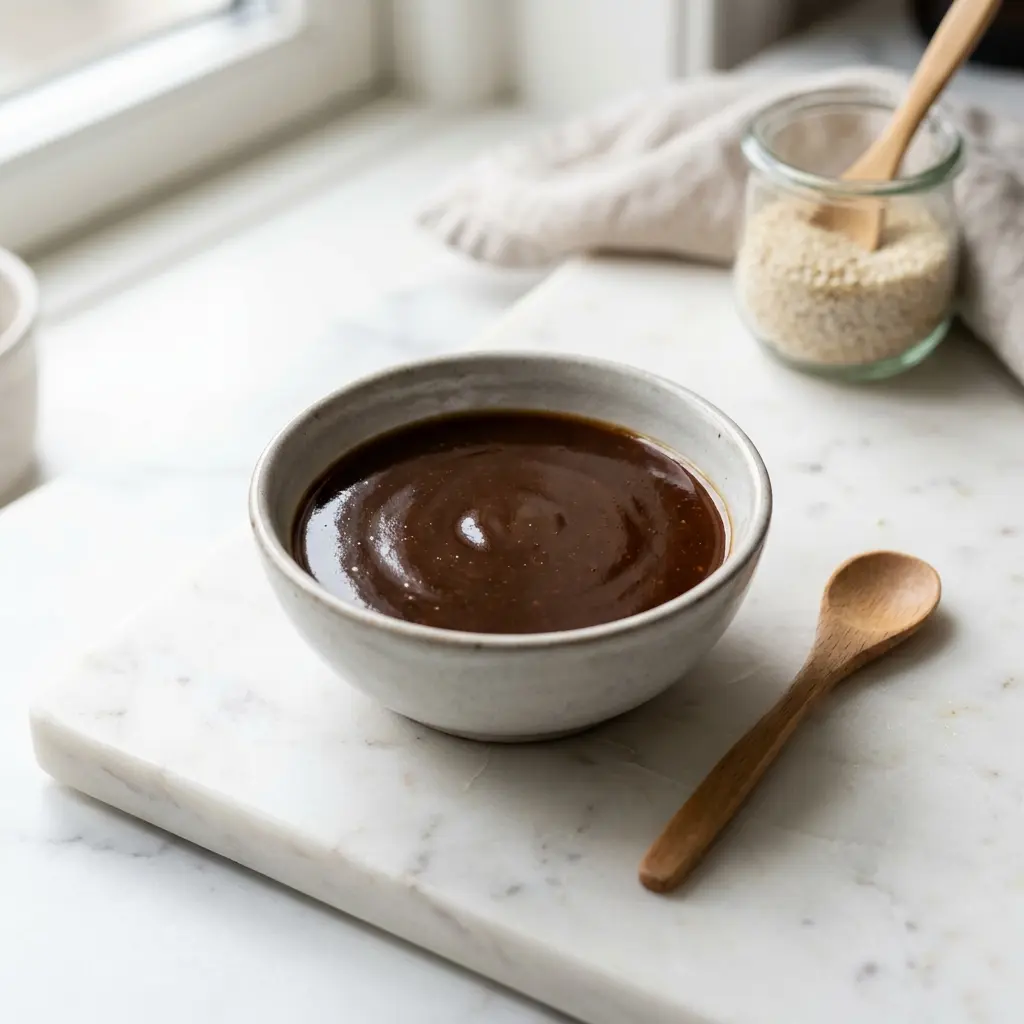 Sauce teriyaki présenté dans un bol comme sauce ou accompagnement