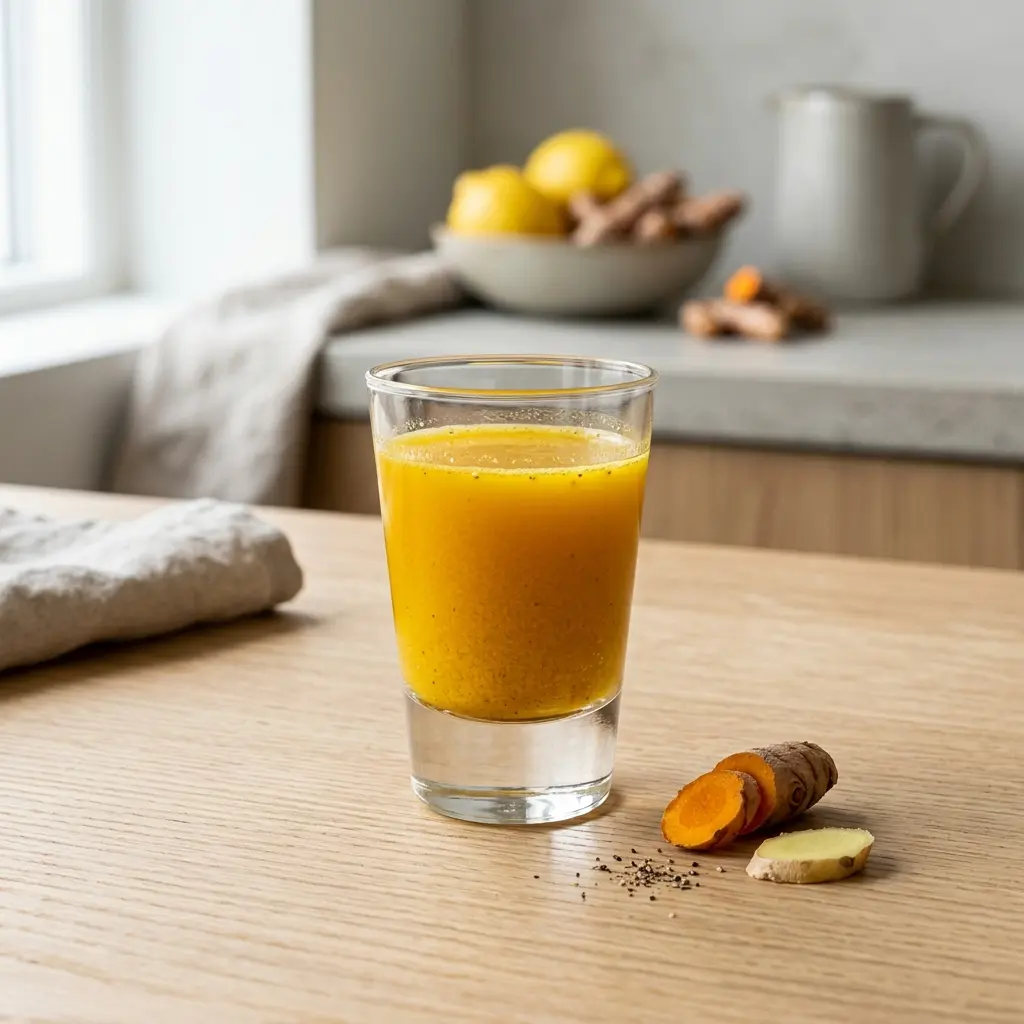 Shot de curcuma prêt à servir comme plat maison
