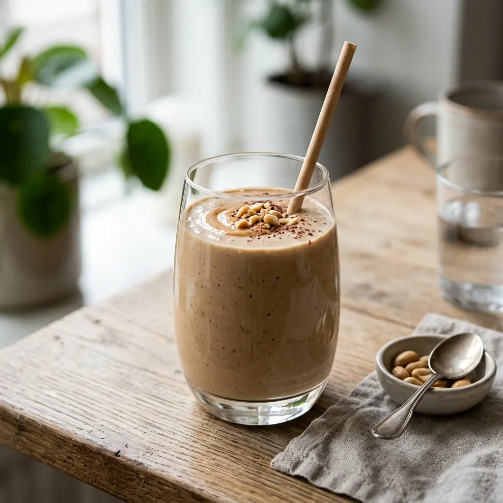 Smoothie au beurre de cacahuète servi frais comme boisson maison