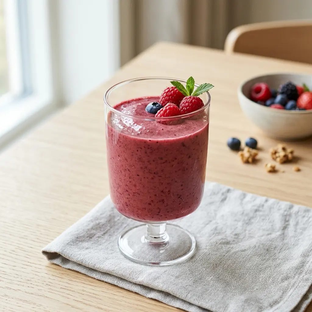 Smoothie aux fruits rouges servi frais comme boisson maison