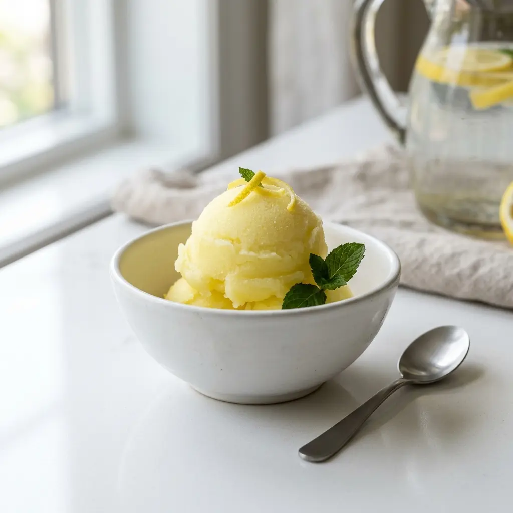 Sorbet au citron prêt à servir comme dessert ou pâtisserie maison