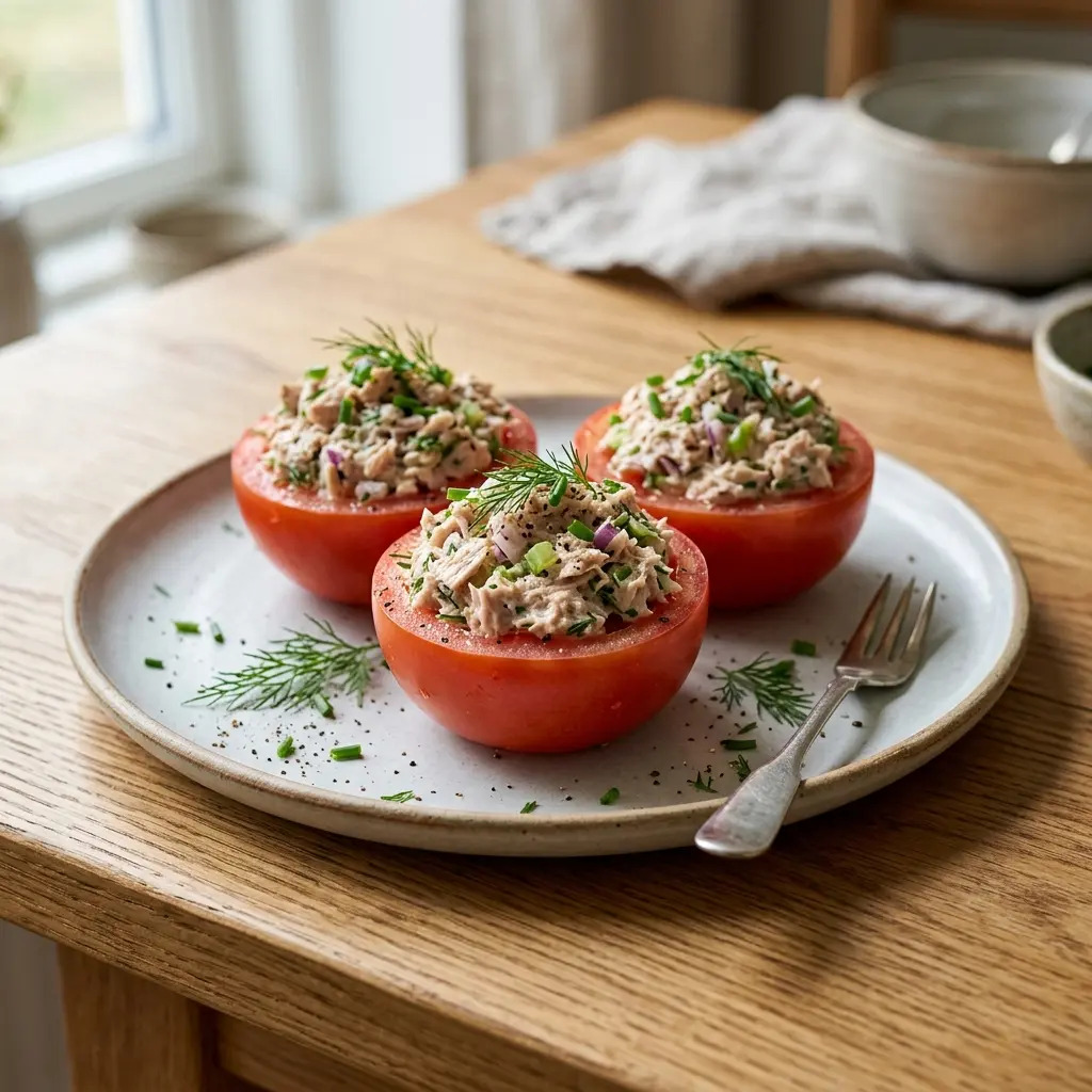 Tomates farcies à la salade de thon servi en salade fraîche