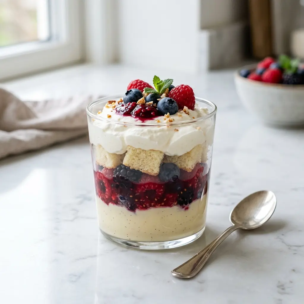 Trifle aux fruits rouges prêt à servir comme plat maison