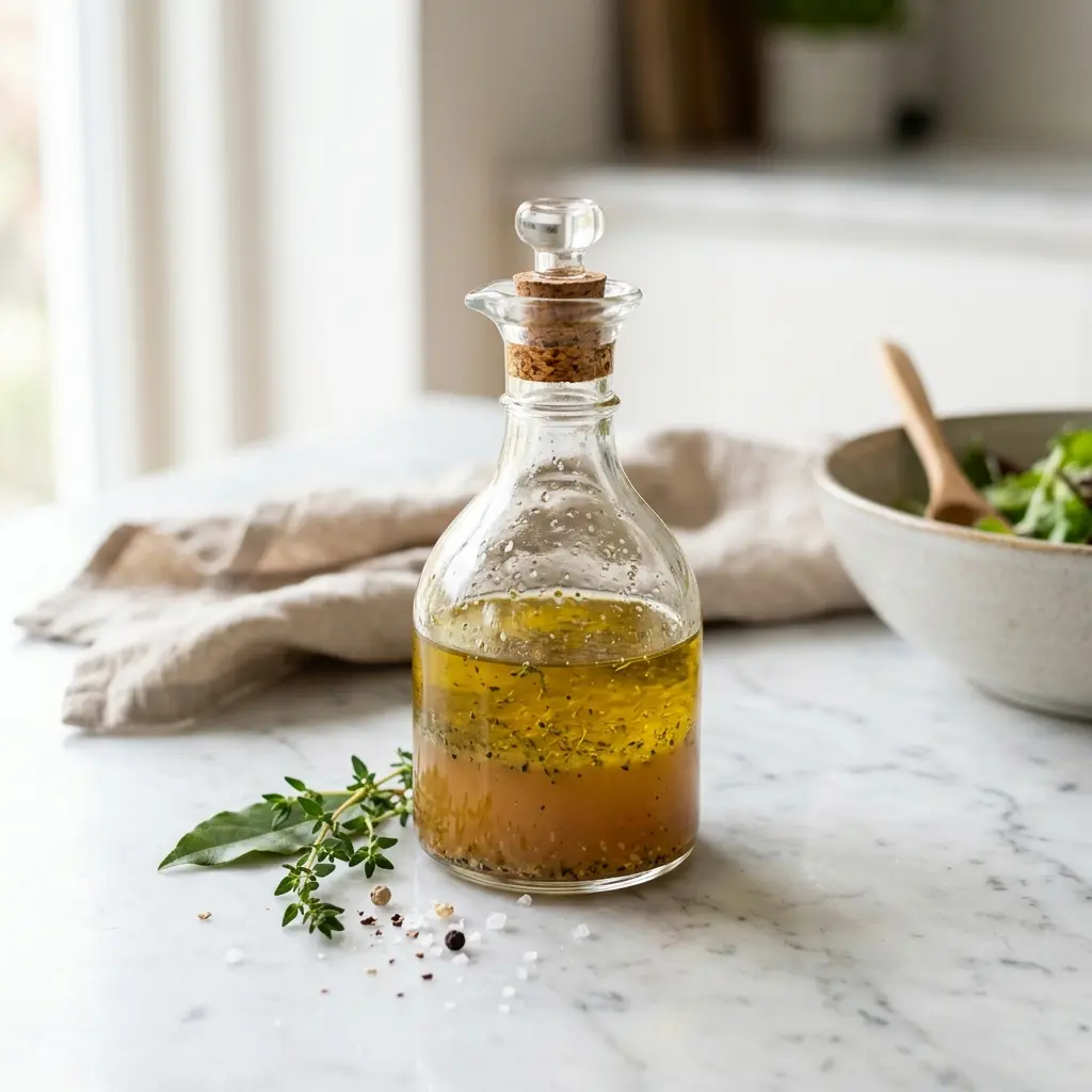 Vinaigrette huile et vinaigre présenté dans un bol comme sauce ou accompagnement