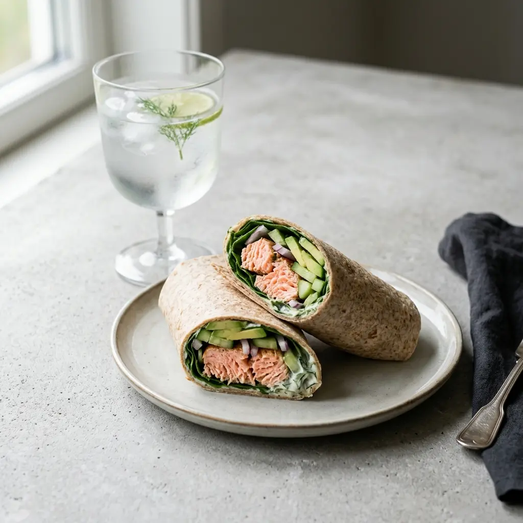 Wrap au saumon prêt à servir comme plat maison