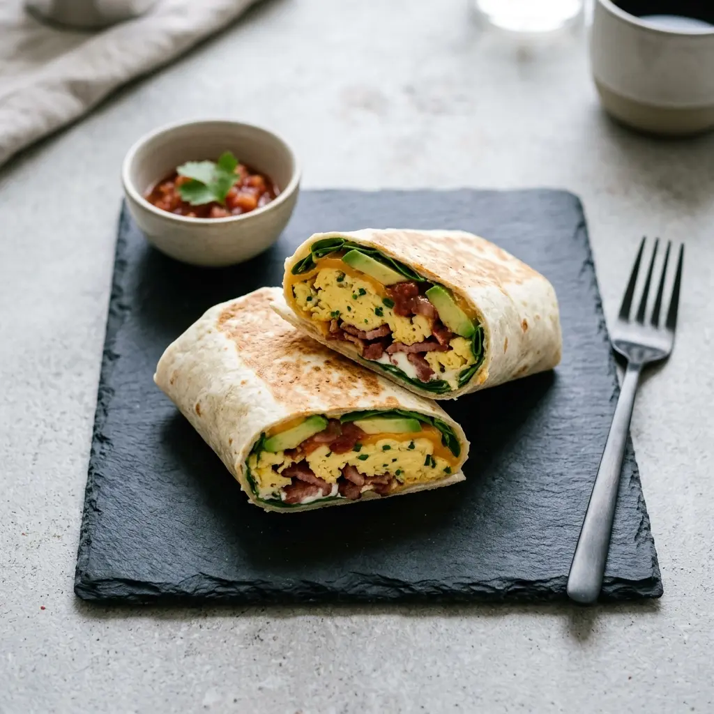 Wrap de petit-déjeuner servi comme petit-déjeuner simple